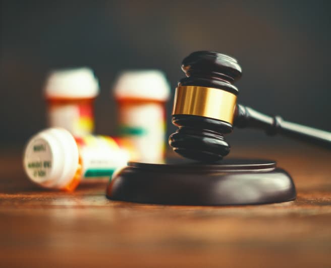 Gavel and Pill Bottles