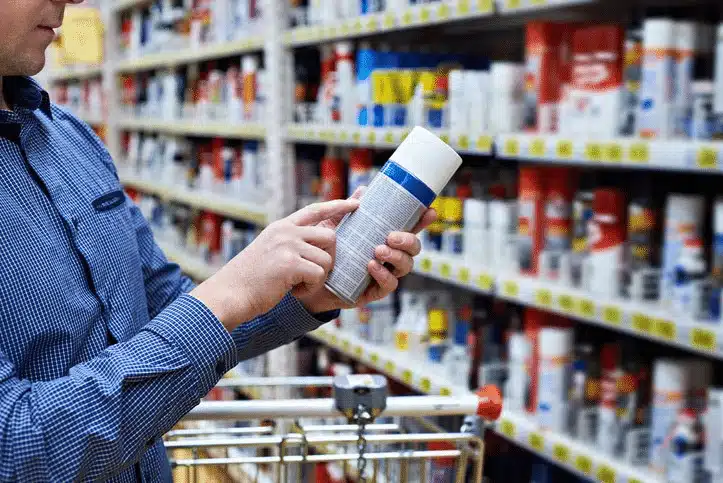 Abogado De Responsabilidad Por Productos Defectuosos En Miami 2 Cliente Revisando Las Instrucciones De Un Spray En Una Tienda Para Un Caso De Responsabilidad Por Productos.