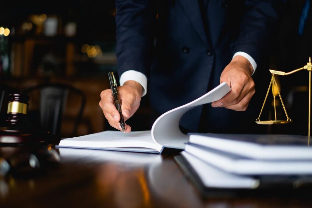 A lawyer examining documents