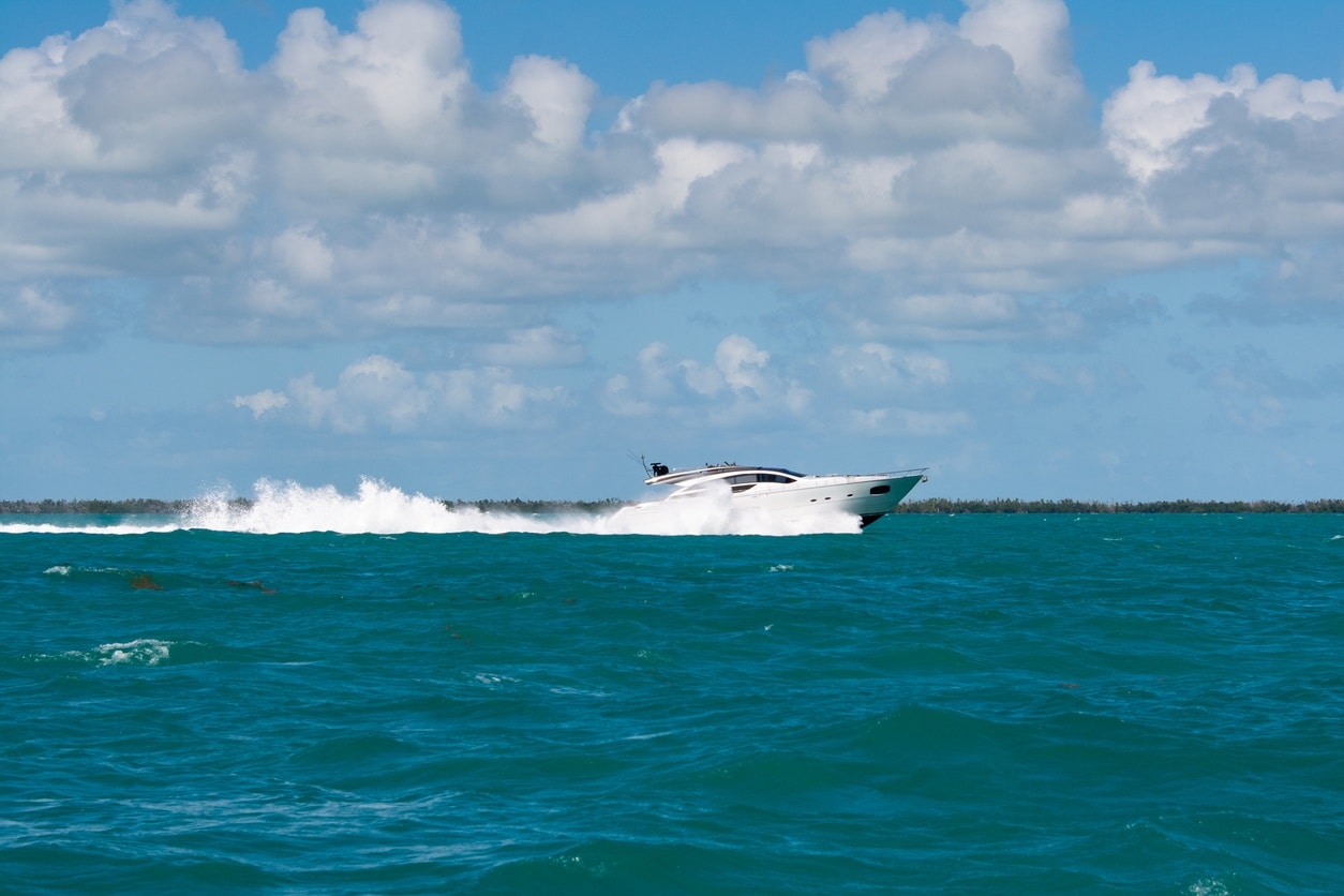 A speedboat moving fast