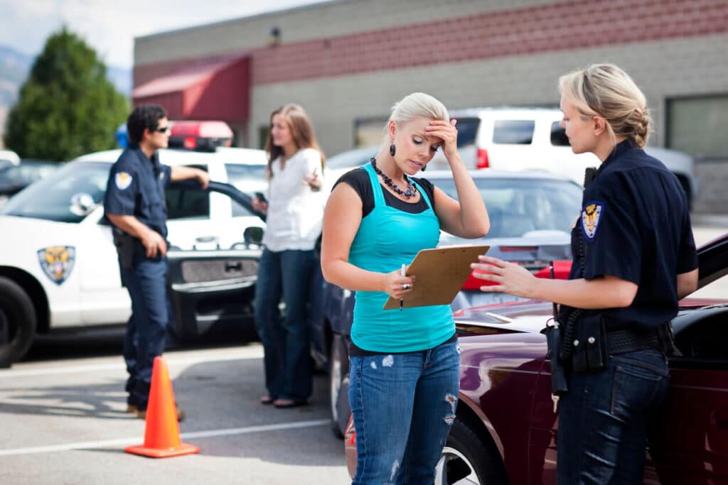 woman giving police statement