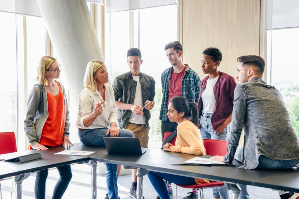 teacher with students