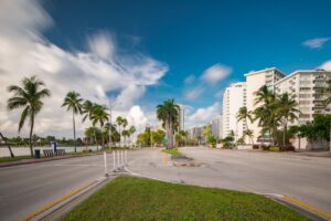 Miami beach view from Collins Avenue 54th Street Facing north