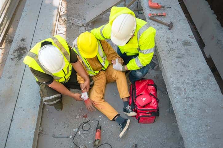 Construction worker has an accident at a construction site.