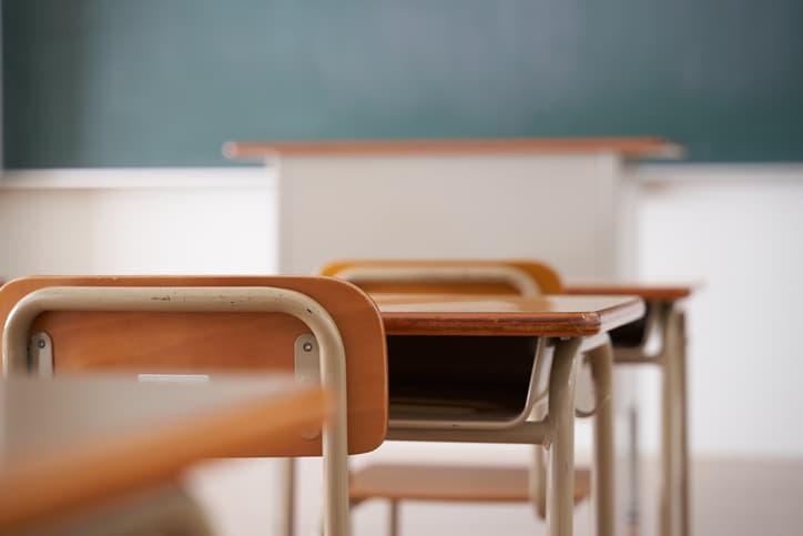 Desk in school clasroom