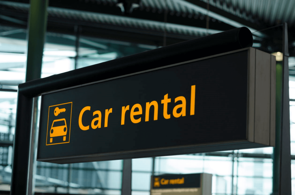 A car rental sign for renting a vehicle after a car accident.