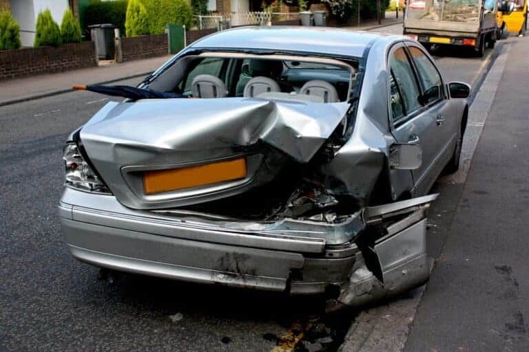 Car with major damage to back end
