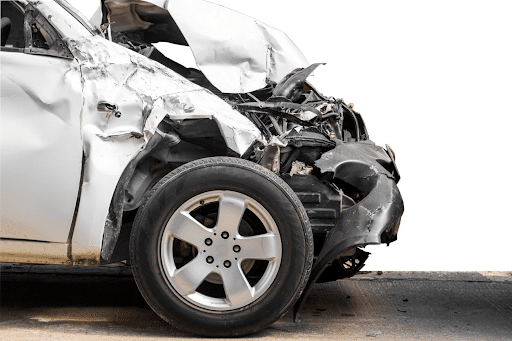 Injured In A Car Accident? 44 Severe Front End Damage To A White Vehicle After A Car Accident In Miami.
