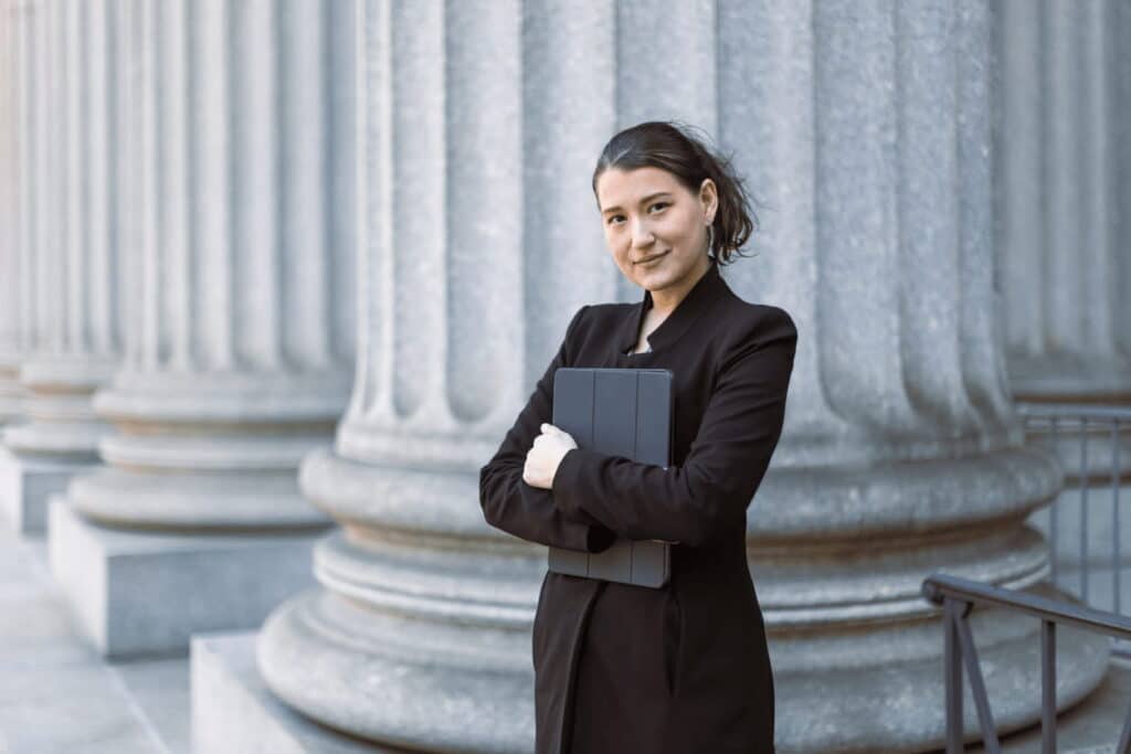 A wrongful death attorney on the courthouse steps