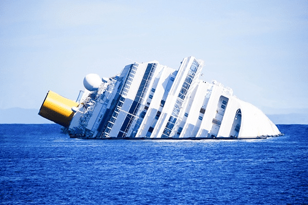 Cruise ship sinking into the ocean