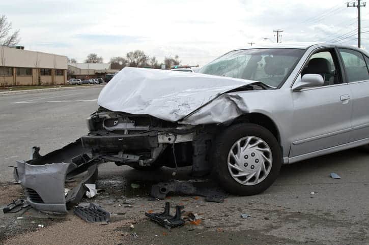 A severely damaged vehicle after a car accident. 