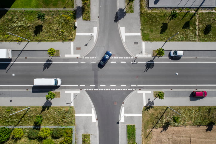 Causes Of Intersection Car Accidents 1 An Aerial View Of An Intersection With Vehicles On The Road.
